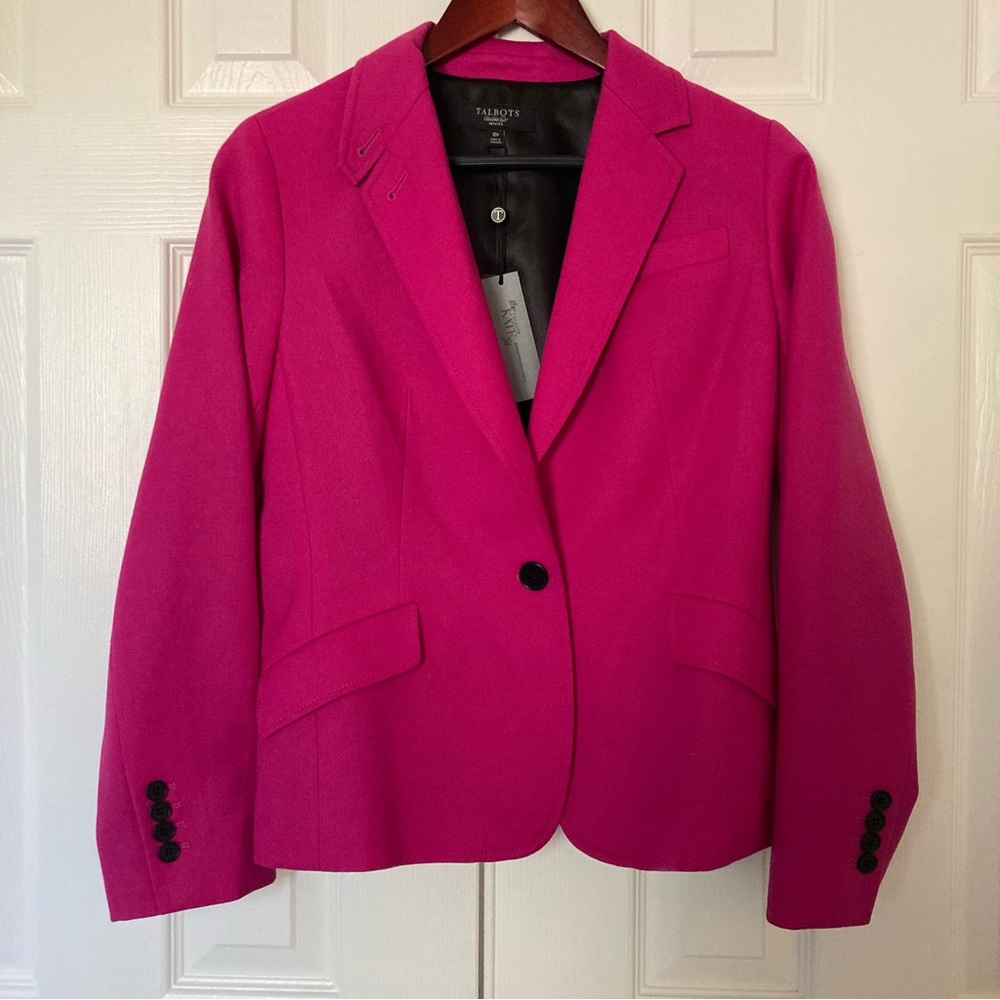 NWT Talbots The Kate Fit Vibrant Pink Wool Blazer Jacket 10 Petite